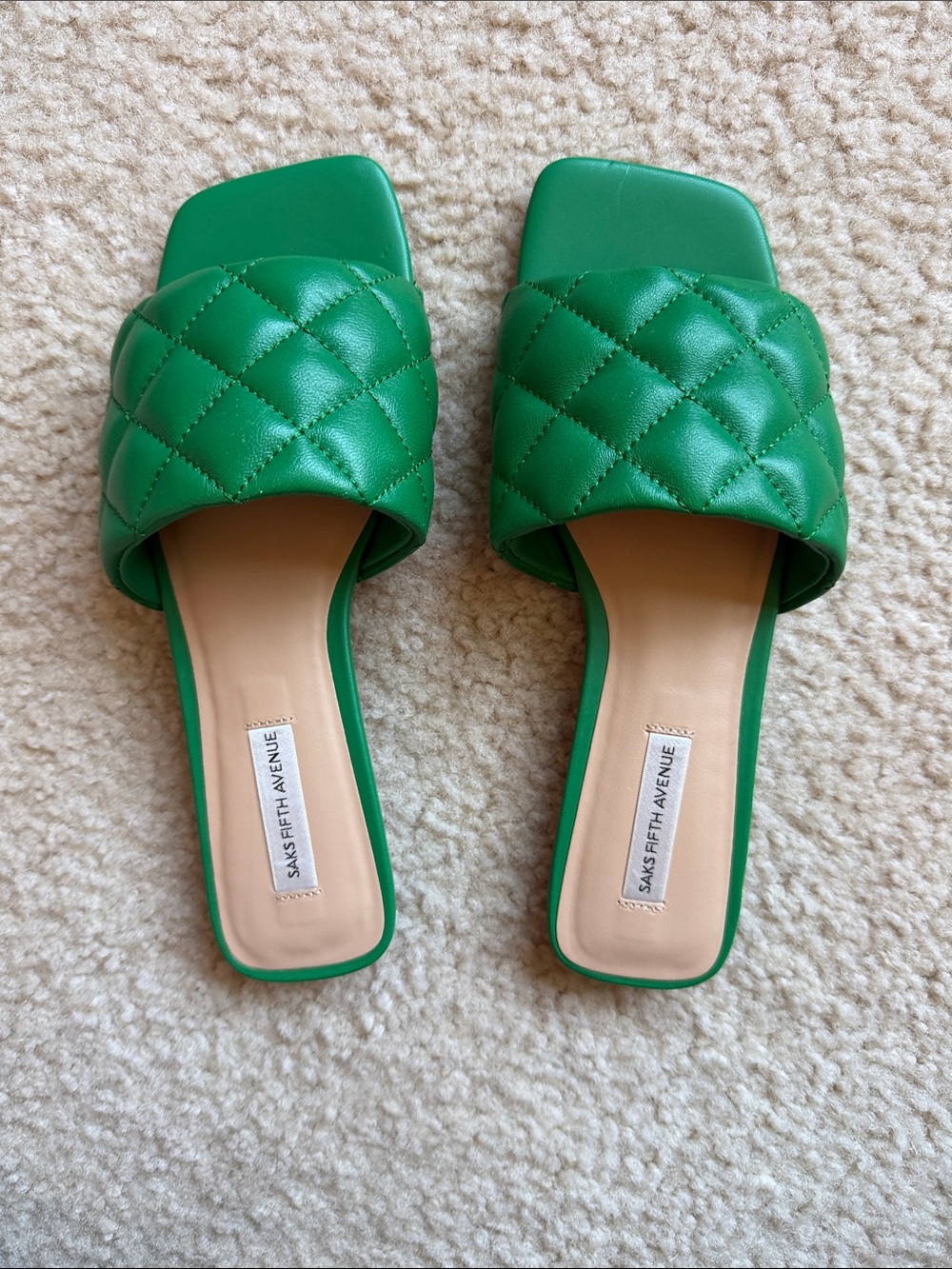 Saks Fifth Avenue Emerald Green Quilted Slide Mules